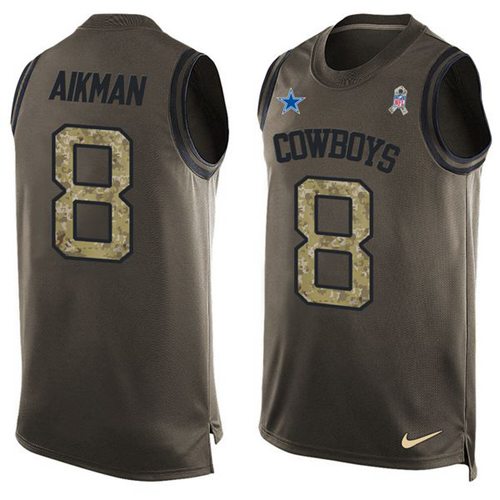 Nike Cowboys #8 Troy Aikman Green Men's Stitched NFL Limited Salute To Service Tank Top Jersey